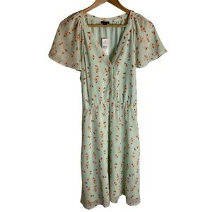 Ann Taylor Factory New Mint Green Floral Midi Dress Size XL cottagecore chic